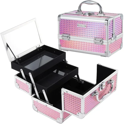 Estuche de Tren de Maquillaje FRENESSA Caja de Maquillaje Organizador Portátil Estuche de Cosméticos para Viaje Estuche de Maquillaje con Espejo,
