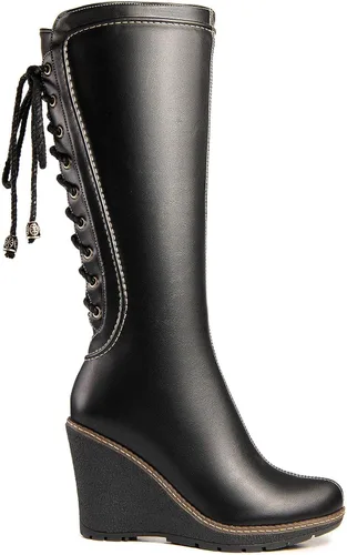 Miniatura 2 de ANN CREEK Botas de cuña de encaje a media pantorrilla 'Camux' Stitches color negro, Negro