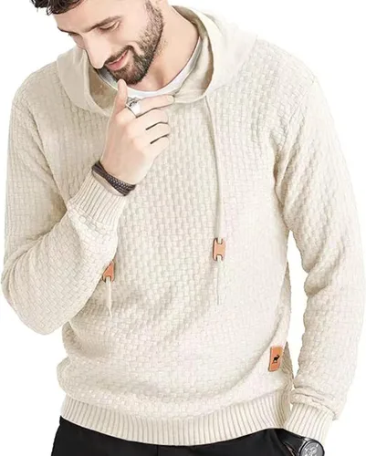 Miniatura 3 de Zaitun - Sudadera de punto con capucha para hombre, de manga larga, color liso, suéter con capucha
