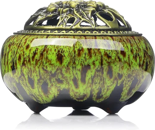 Miniatura 11 de Censer - Quemador de incienso azul cielo con soporte para varillas de incienso de calabaza - Incensario de porcelana para carbón para uso con resina