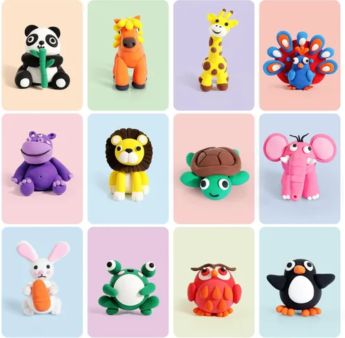 Miniatura 7 de Kit de arcilla de secado al aire para niños, 12 animales de arcilla para modelar con tarjetas tutoriales y video, 8 herramientas de escultura