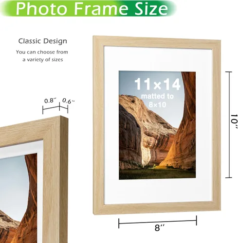 Miniatura 2 de FrameWorks Marcos de fotos clásicos de madera de 11 x 14 a 8 x 10 pulgadas con vidrio templado, roble natural, paquete de 6 Roble natural-6