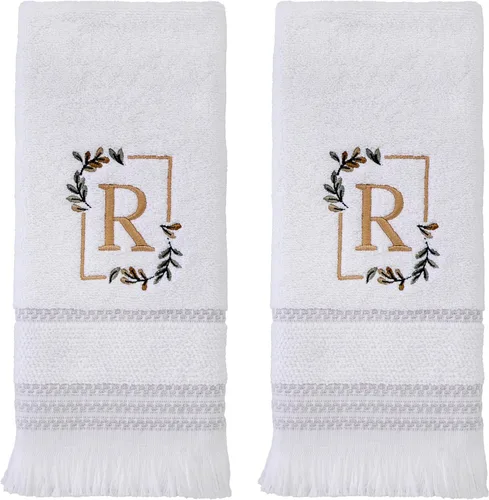 Miniatura 28 de SKL Home Toalla de baño casual con monograma, S, 28 x 54 pulgadas, color blanco