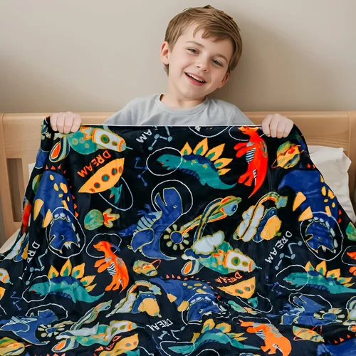 ZonLi Manta de dinosaurio suave de forro polar para niños pequeños de 50 x 60 pulgadas, manta de franela para niños y niñas, bonito diseño de
