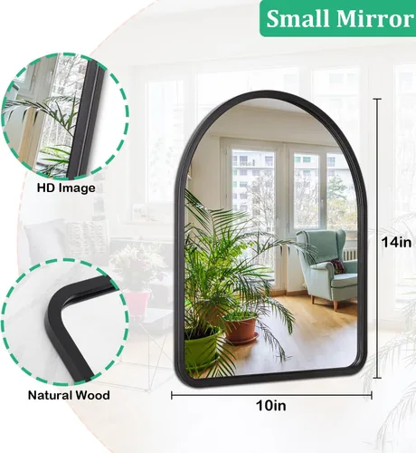 Miniatura 7 de Espejo de pared arqueado negro con marco de madera rústica antigua para el nuevo hogar, tocador, granja, baño, dormitorio, entrada, pasillo, pequeño