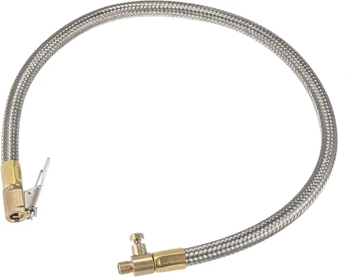 Miniatura 13 de X AUTOHAUX Flexible acero inoxidable 59.1 in 59" válvula de neumático conectar tubería de aire Chuck inflador compresor bomba manguera de extensión