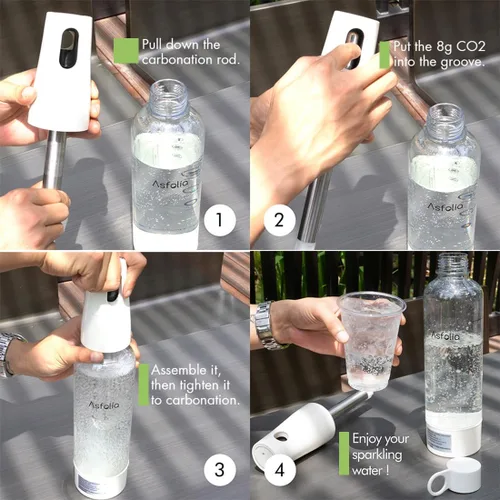 Miniatura 7 de Máquina portátil de agua con gas, fabricante de refrescos de viaje para el hogar y al aire libre, botella de carbonatación de 1 litro, 10 cilindros