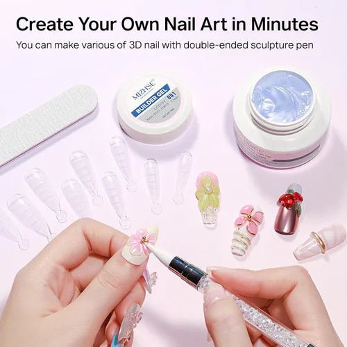Miniatura 5 de MIZHSE Gel 3D transparente para arte de uñas, gel constructor sólido para uñas, 5 en 1, escultura no pegajosa, geles de extensión de uñas
