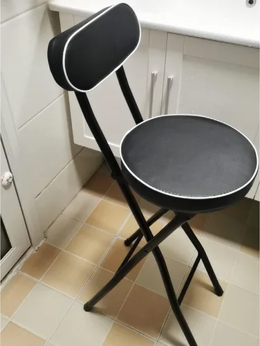 Miniatura 6 de Taburete de bar plegable con respaldo, taburetes de bar de piel sintética, taburetes redondos para mostrador de cocina, silla de comedor, taburete