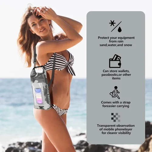 Miniatura 3 de Bolsa impermeable IP68, 2L - Bolsa impermeable para piscina con tapa enrollable, bolsas secas para kayak impermeables con bolsa para teléfono, bolsa