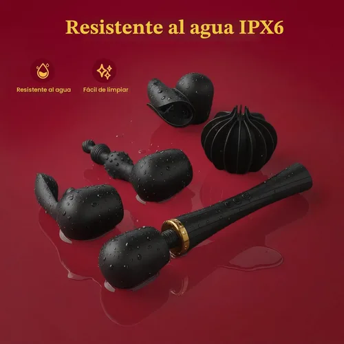 Miniatura 9 de Kit de Vibrador de Varita Tracy's Dog, Masajador Inalámbrico con 3 Accesorios de Silicona para Estimulación del Clítoris, Punto G y Anal, Juego