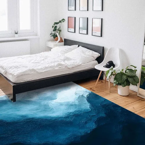 Miniatura 5 de Alfombra rectangular grande azul costero de 2.7 x 5 pies, para sala de estar, playa, degradado, abstracto, moderno, degradado, ondulado, duradero