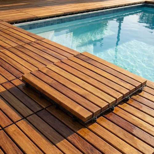 Miniatura 3 de Bare Decor EZ-Floor en madera maciza de teca, 1 baldosa solamente, listones largos
