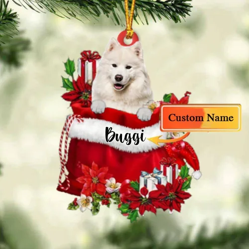 Miniatura 163 de Perro Akita Inu personalizado en bolsa de regalo, adorno de Navidad, nombre personalizado, regalo para amantes de los perros, familia, Navidad