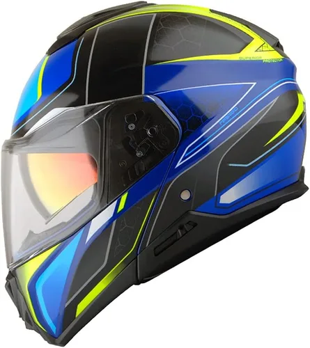 Miniatura 3 de Martian Casco modular de cara completa para motocicleta, protector solar con doble visera: HG362 azul amarillo