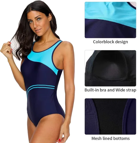 Miniatura 5 de CharmLeaks - Traje de baño deportivo de una pieza para mujer, con espalda cruzada
