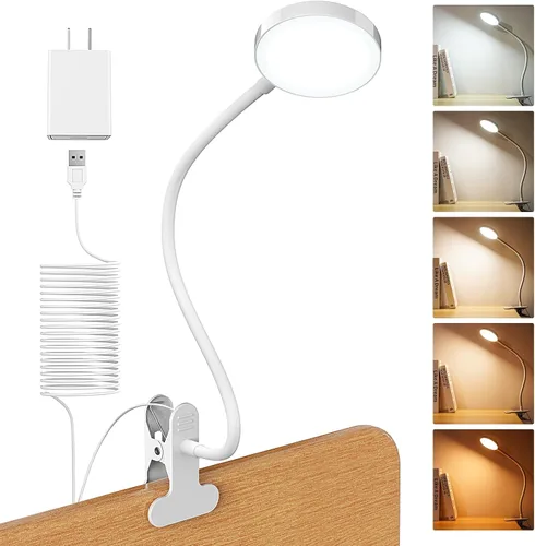 LiFMIRA Lámpara de Cama con Clip de Luz 8W 66 LED Luz de Lectura para Cama, 5 Colores 10 Niveles de Brillo Regulable, Lámpara de Lectura de Metal