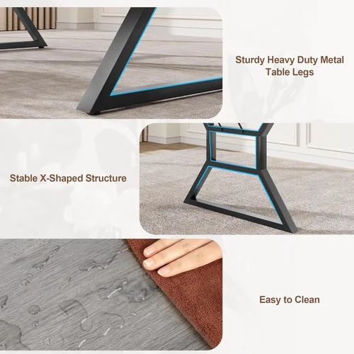 Miniatura 4 de GarveeHome Mesa de comedor grande de 70.9 pulgadas para 6, mesa de cocina rectangular con patas de metal resistentes, mesa de comedor de madera