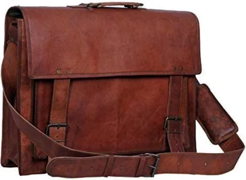 Miniatura 9 de Bolsa de mensajero de cuero para hombres y mujeres de 18 pulgadas, maletín grande vintage, bolso de hombro para laptop, bolsa bandolera unisex