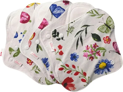 Miniatura 16 de Lilind ® Paquete de 7 toallas de tela para tanga en flores rojas, 100% algodón orgánico, reutilizables, lavables, toallas sanitarias menstruales