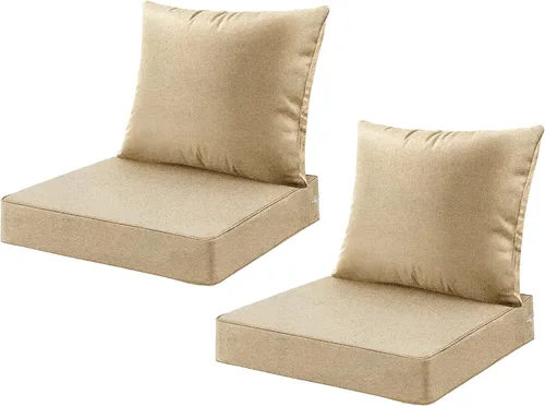 ARTPLAN Juego de 2 cojines de asiento profundo con respaldo, cojines de sofá para exteriores para todo tipo de clima, tela de poliéster, espuma