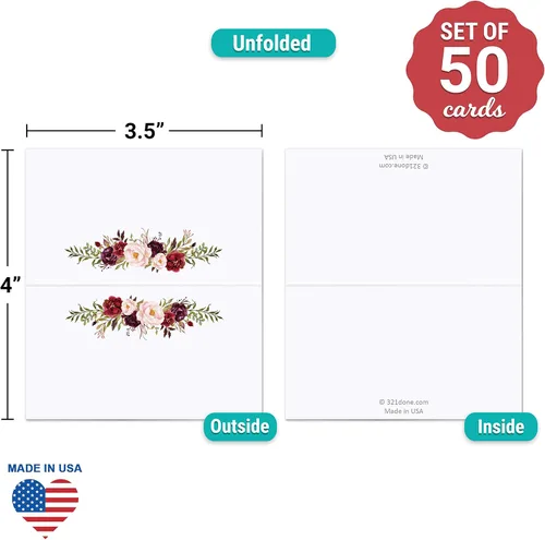 Miniatura 2 de 321Done Red Roses - Tarjetas de lugar para colocar la mesa, juego de 50 tarjetas de nombre en blanco, tabla de asientos y tarjeta de posición