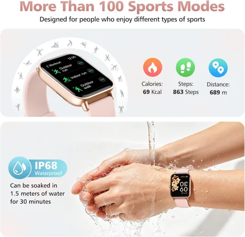 Miniatura 7 de Relojes inteligentes para mujer, rastreadores de fitness Alexa de 1.85 pulgadas con llamadas y SMS, frecuencia cardíaca, SpO2, monitor de estrés
