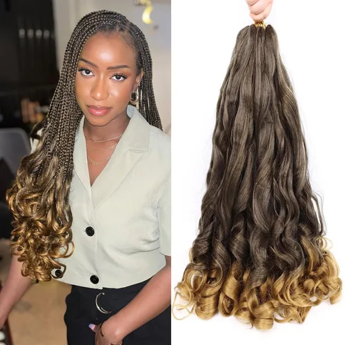 Miniatura 35 de Cabello rizado francés trenzado de 10 pulgadas, color 4, cabello rizado preestirado, 8 paquetes de trenzas de ganchillo de rizo francés para trenzas