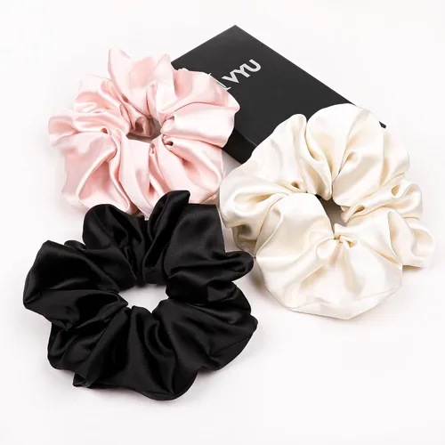 Miniatura 21 de Coleteros Negros para el Cabello para Mujeres - Coleteros Grandes de Satén Extra Grandes Jumbo Gigantes de Gran Tamaño Lindos para Cabello Rizado