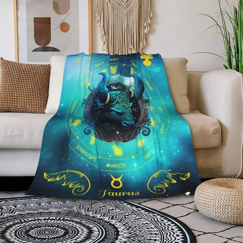 Miniatura 7 de Manta del zodiaco Tauro, manta de franela de 50 x 40 pulgadas, manta de franela con temática de astrología y estrellas y vibrante, manta suave