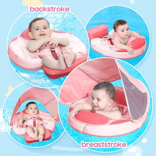 Miniatura 3 de Mambobaby - Flotador de piscina para bebé no inflable con cola y toldo, protección solar UPF 50+, sin volteo, flotador de natación para bebé