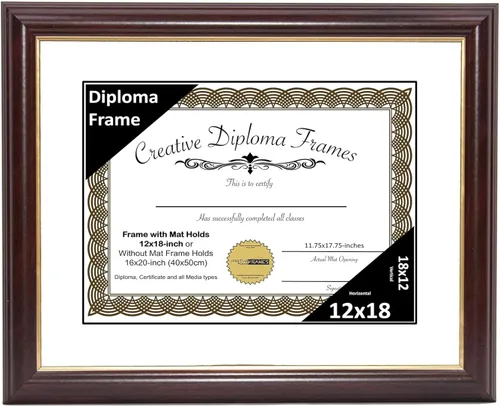 Miniatura 40 de Creative Picture Frames Marco para Diploma de Caoba con Borde Dorado de 12x16 pulgadas con Vidrio y Paspartú Negro y Colgadores de Pared Instalados