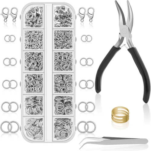 Miniatura 8 de Anezus Juego de 1200 anillos de salto para hacer joyas, oro, suministros de fabricación de joyas y reparación de collares, estilo moderno