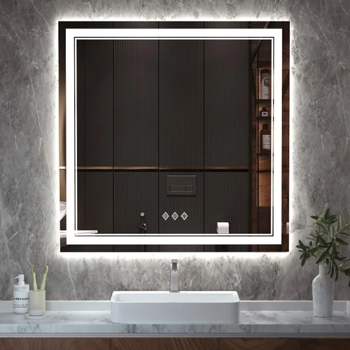 Miniatura 22 de Espejo LED, 20 x 28 pulgadas, gradiente frontal y retroiluminado LED, espejo de baño LED de 3 colores regulables CRI>90, IP54, espejo de baño