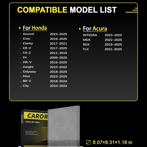 Miniatura 3 de Filtro de aire de cabina con carbón activado para Honda 2017-2025 CR-V, Civic 2016-2025, Fit 2009-2020, HR-V 2016-2025, Odyssey 2018-2025, Insight