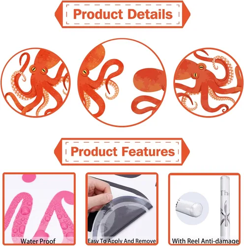 Miniatura 6 de PLIGREAT 2 calcomanías de pared de pulpo rojo de gran tamaño, calcomanías de pared para despegar y pegar, calcomanías de vinilo removibles