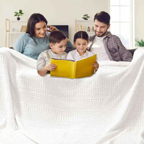 Miniatura 27 de PHF - Manta tejida de punto gofre 100% algodón, suave, ligera, transpirable, acogedora, de verano, para sofá y cama, tejida, estética, decoración