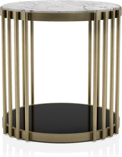 Miniatura 6 de 24/7 Shop at Home Delong - Mesa auxiliar redonda de metal sintético de mármol sintético de 26 pulgadas con estante de vidrio templado para sala