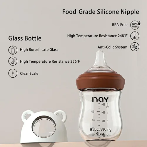 Miniatura 7 de yanyoyo Biberón de vidrio natural para bebés que amamantan, biberón anticólicos de 5.4 onzas con pezón de respuesta natural (S) transparente, cuello