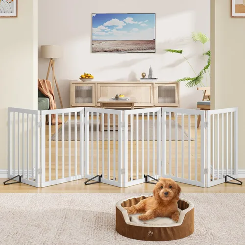 Miniatura 33 de Puerta plegable negra para mascotas de 18-55 pulgadas para escaleras y puertas, valla de puerta para cachorros
