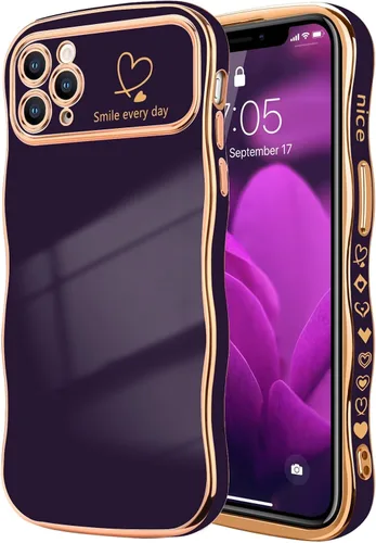 Miniatura 10 de LCHULLE Funda para iPhone 12 Pro para mujeres y niñas, lindo marco ondulado con forma rizada con patrón de corazón de amor, cubierta de protección