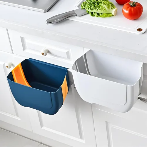 Miniatura 4 de Minipapelera plegable para colgar en la puerta del gabinete de cocina, pequeño cubo de basura plegable debajo del fregadero, bote de basura montado
