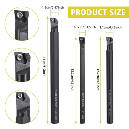 Miniatura 2 de VerRich Kit de herramientas de torneado de torno indexable, 3 barras de taladrado de torno S07K/S10K/S12M-SCLCR06 y 10 piezas de insertos de carburo