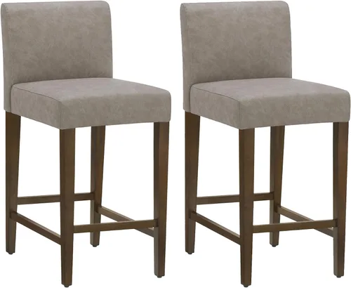Miniatura 13 de CHITA Juego de 2 taburetes de bar de altura de mostrador, taburetes de bar tapizados de altura de asiento de 27 pulgadas, cuero sintético en negro