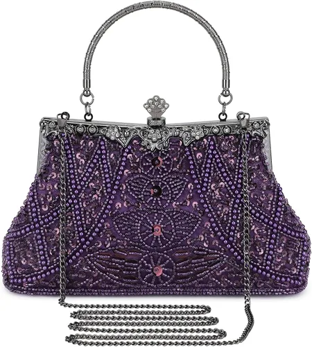 Bolso de mano de Selighting, con cuentas, estilo de los años 1920, para mujer, formal, para novia, de boda, de graduación, elegante, para fiesta de