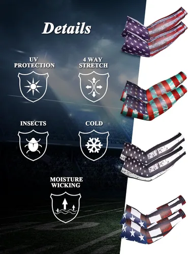 Miniatura 5 de 8 pares de mangas de compresión para hombres y mujeres, protección solar UV, manga para brazos, bandera de Estados Unidos, 250 aniversario