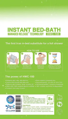 Miniatura 2 de Easy Bath - Toallitas de baño 100% biodegradables sin enjuague, hipoalergénicas con tecnología de liberación administrada, ducha completa con solo