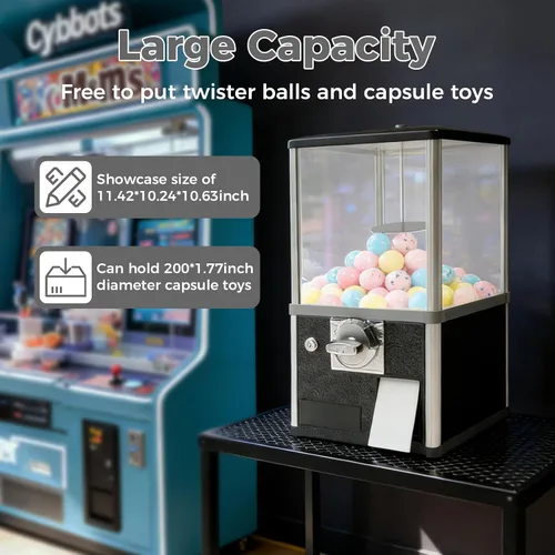 Miniatura 5 de Máquinas expendedoras de 25 centavos, máquina expendedora comercial de gran capacidad para chicles operada con monedas, mini dispensador comercial