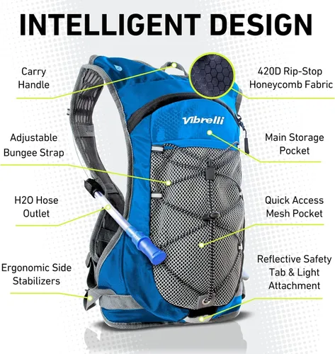 Miniatura 6 de Vibrelli Hydration Backpack & 2L Hydration Bladder - High Flow Bite Valve - Hydration Pack for Cycling, Running, Hiking