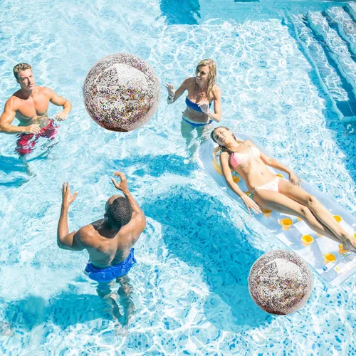 Miniatura 2 de Paquete de 5 bolas de playa de lentejuelas de 16 pulgadas y 24 pulgadas, inflables, confeti con purpurina, pelota de playa transparente, juguete
